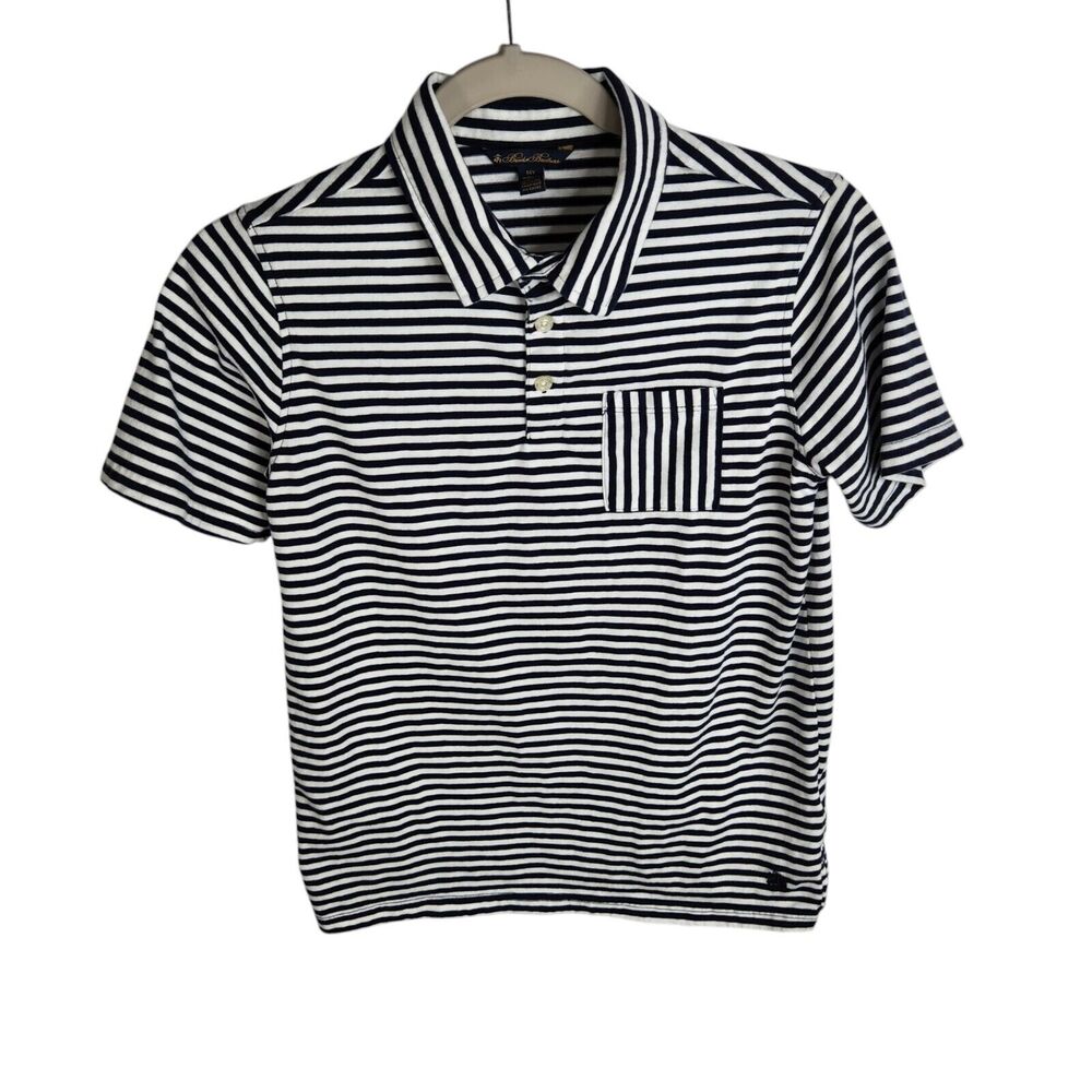 Brooks Brothers Boys Size 14Y Striped Short Sleeve Polo Shirt Blue White‎ Preppy